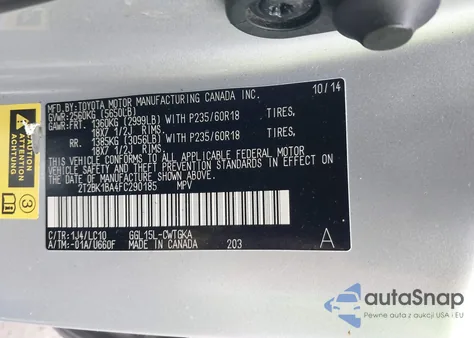 2015 Lexus Rx 350 z USA, uszkodzony, nr VIN 2T2BK1BA4FC290185